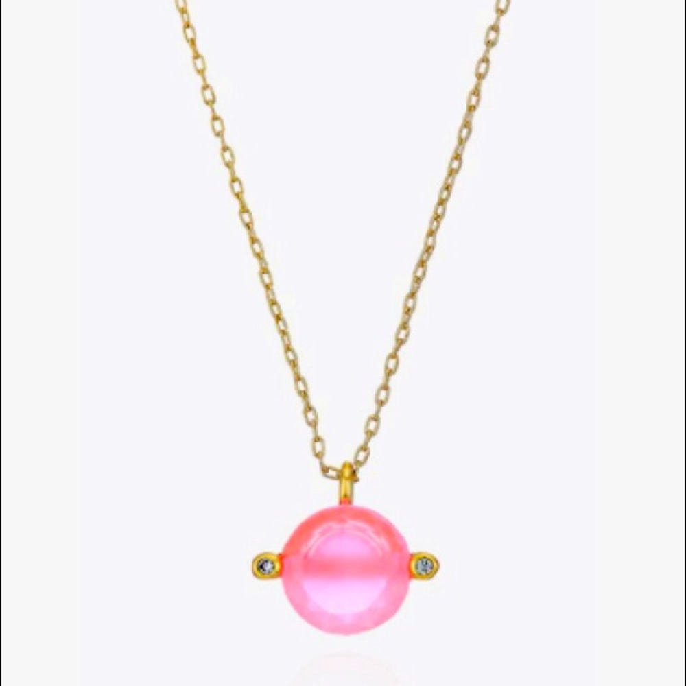 NWT KATE SPADE Neon Pink Brilliant Statements Duo Prong Pendant Necklace